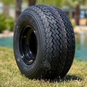 18x8.5-8 OEM Sawtooth Golf Cart Tires & 8" Black Steel Golf Cart Wheels Combo - Set of 4