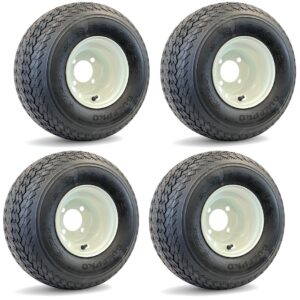 18x8.5-8 OEM Sawtooth Golf Cart Tires & 8" White Steel Golf Cart Wheels Combo - Set of 4