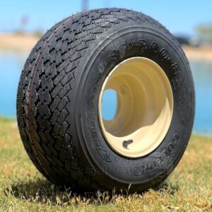18x8.5-8 OEM Sawtooth Golf Cart Tires & 8" Beige Steel Golf Cart Wheels Combo - Set of 4