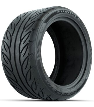 Angled photo of steel belted radial 215/40R12 GTW Fusion GTR golf cart tire, Item# 20-053.