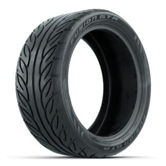 Angled photo of steel belted radial 205/40R14 GTW Fusion GTR golf cart tire, Item# 20-054.