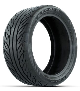 Angled photo of steel belted radial 205/40R14 GTW Fusion GTR golf cart tire, Item# 20-054.