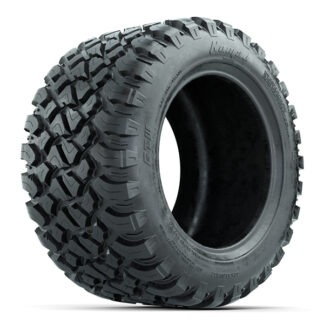 Angled view of the GTW Nomad 22x11R12 all-terrain steel belted radial golf cart tire, Item #20-065.