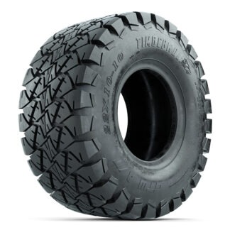 Angled view of 22x10-10 GTW Timberwolf All-Terrain DOT rated golf cart tire, Item #20-069.