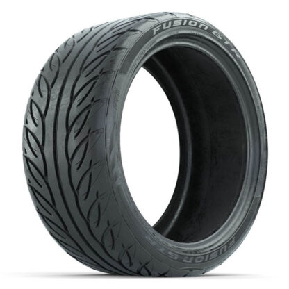 Angled photo of steel belted radial 215/40R15 GTW Fusion GTR golf cart tire, Item# 20-073.