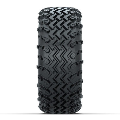 Detailed view of the tread pattern and directional lug design of the GTW Rogue golf cart all terrain tire, Item #20-084.