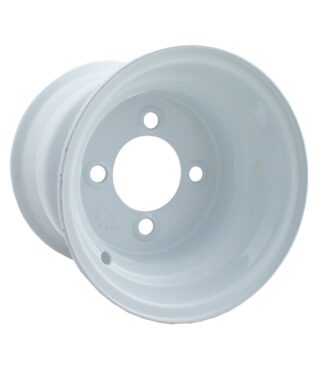 10" white steel golf cart wheel with 3:5 negative offset by GTW, Item # 40552.