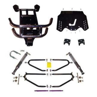 Jake's long travel lift kit #6210 designed for gas model EZGO TXT and Medalist golf cart, years 1994.5 through 2001.5.