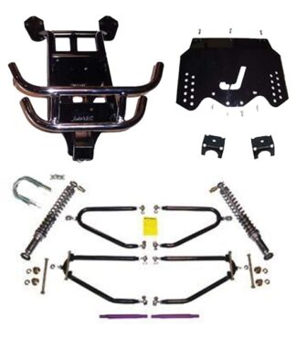 Jake's long travel lift kit #6210 designed for gas model EZGO TXT and Medalist golf cart, years 1994.5 through 2001.5.