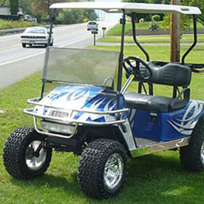 Jake's 6 inch spindle lift kit installed on older electric EZGO TXT golf cart.