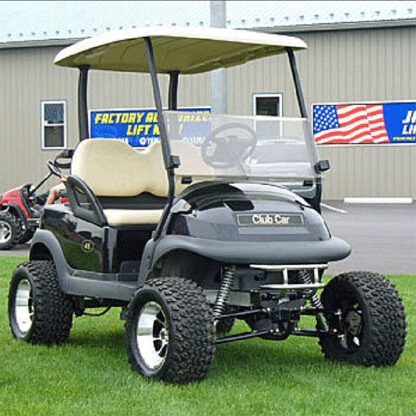 Jake's long travel lift kit installed on a Precedent golf cart with 25" tall wheels and tires.
