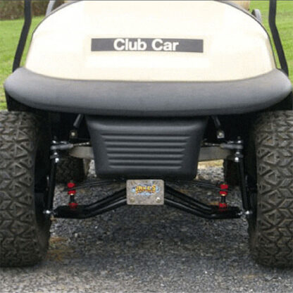 Front view of the Jake's 7467 double a-arm lift kit installed on a Club Car Precedent.