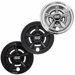 8" Golf Cart Wheel Covers Snap In Hub Caps in Chrome or Black - Set of 4