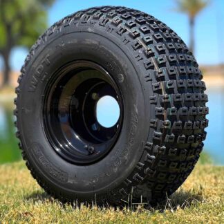 8-inch-oem-black-steel-golf-cart-wheels-on-18x9.5-8-Knobby-atv-off-road-golf-cart-tires-pair-of-assemblies-ezgo-clubcar-yamaha-1c