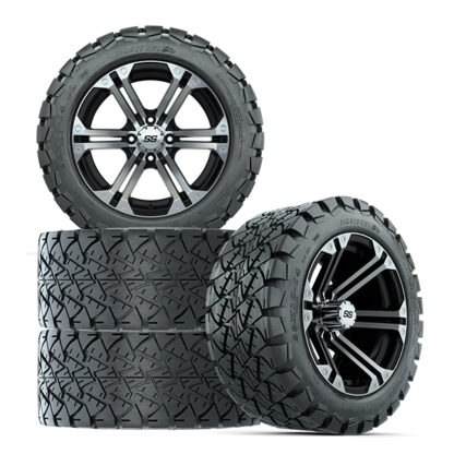 Save with a set of 4 14" Specter GTW golf cart wheel mounted on 22" tall Timberwolf A/T tires, Item #A19-392.