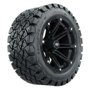 14" Element Matte Black Golf Cart Wheels and 22x10-14 GTW Timberwolf Tires - Set of 4