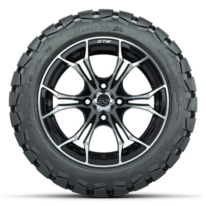 Sidewall view of the 14" Spyder black/machined golf cart wheel and tire combo by GTW, Item #A19-437.