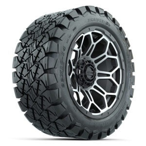 14" Bravo Gray/Machined Golf Cart Wheels and 22x10-14 GTW Timberwolf Tires - Set of 4