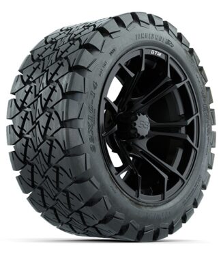 Angled view of the 14" Spyder golf cart wheel and tire combo by GTW, Item #A19-458.