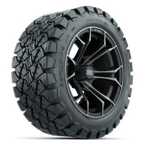 14" Spyder Matte Gray/Machined Golf Cart Wheels and 22x10-14 GTW Timberwolf Tires - Set of 4