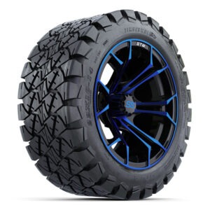 14" Spyder Blue/Black Golf Cart Wheels and 22x10-14 GTW Timberwolf Tires - Set of 4