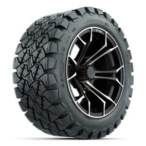 14" Spyder Bronze/Matte Black Golf Cart Wheels and 22x10-14 GTW Timberwolf Tires - Set of 4