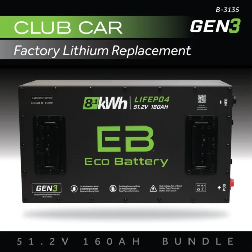 Eco Battery B-3135 51V 160Ah Club Car factory lithium battery bundle with charger, converter, display and installation components