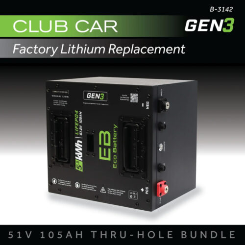 Eco Battery 51V 105Ah thru-hole battery replacement kit for Club Car factory lithium carts with charger