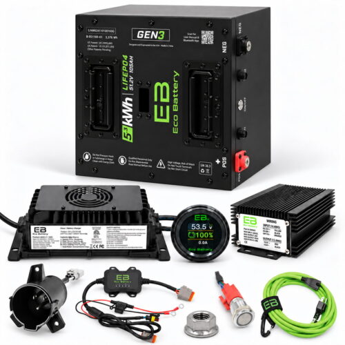 Eco Battery 51V 105Ah thru-hole battery replacement kit for Club Car factory lithium carts with charger