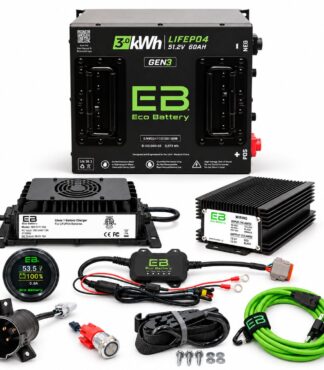 Eco Battery B-3146 51V 60Ah Club Car factory lithium battery bundle with charger, converter, display, adapters and mounting strap