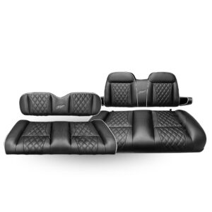 Kozip Front & Rear Seat Cushion Bundle – Black with White Piping & Diamond Stitch – Yamaha Drive (G29) & Drive2 Golf Carts