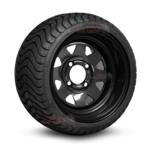 12" Black Steel D Window Golf Cart Wheels and 215/35-12 DOT Low Profile Street/Turf Golf Cart Tires Combo - Set of 4 (18" tall)