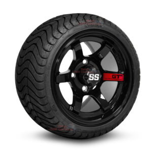 12" GT Gloss Black Golf Cart Wheels and 215/35-12 DOT Low Profile Street/Turf Golf Cart Tires Combo - Set of 4 (18" tall)