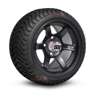 12" GT Gunmetal Golf Cart Wheels and 215/35-12 DOT Low Profile Street/Turf Golf Cart Tires Combo - Set of 4 (18" tall)