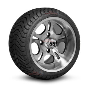 12" Lightside Machined Golf Cart Wheels and 215/35-12 DOT Low Profile Street/Turf Golf Cart Tires Combo - Set of 4 (18" tall)