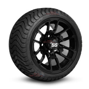 12" Lizard Gloss Black Golf Cart Wheels and 215/35-12 DOT Low Profile Street/Turf Golf Cart Tires Combo - Set of 4 (18" tall)