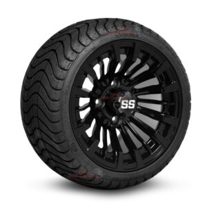 12" Matador Gloss Black Golf Cart Wheels and 215/35-12 DOT Low Profile Street/Turf Golf Cart Tires Combo - Set of 4 (18" tall)