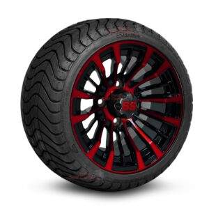 12" Matador Red/Black Golf Cart Wheels and 215/35-12 DOT Low Profile Street/Turf Golf Cart Tires Combo - Set of 4 (18" tall)
