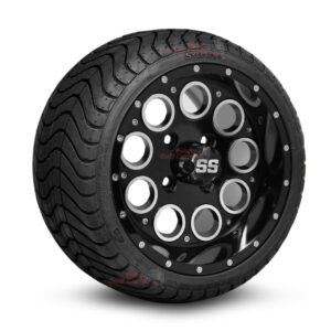 12" Pioneer Gloss Black Golf Cart Wheels and 215/35-12 DOT Low Profile Street/Turf Golf Cart Tires Combo - Set of 4 (18" tall)