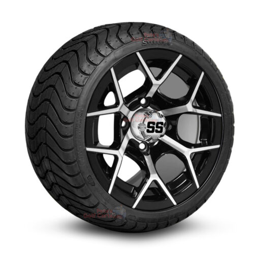 12-inch-rally-black-machined-golf-cart-wheels-and-215-35-12-p825-street-tires-combo-ezgo-clubcar-yamaha-petesgolfcarts-BNDL-TR1212-WH1226