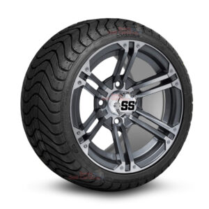 12" Terminator Gunmetal Golf Cart Wheels and 215/35-12 DOT Low Profile Street/Turf Golf Cart Tires Combo - Set of 4 (18" tall)