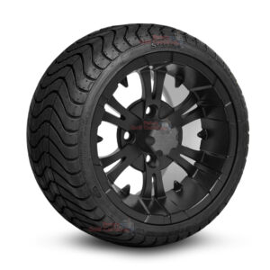 12" Vampire Matte Black Golf Cart Wheels and 215/35-12 DOT Low Profile Street/Turf Golf Cart Tires Combo - Set of 4 (18" tall)