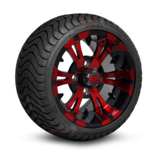 12" Vampire Red/Black Golf Cart Wheels and 215/35-12 DOT Low Profile Street/Turf Golf Cart Tires Combo - Set of 4 (18" tall)