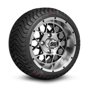 12" Matrix Black/Machined Golf Cart Wheels and 215/35-12 DOT Low Profile Street/Turf Golf Cart Tires Combo - Set of 4 (18" tall)