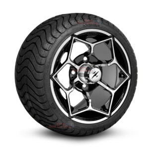 12" Hammerhead Black/Machined Golf Cart Wheels and 215/35-12 DOT Low Profile Street/Turf Golf Cart Tires Combo - Set of 4 (18" tall)