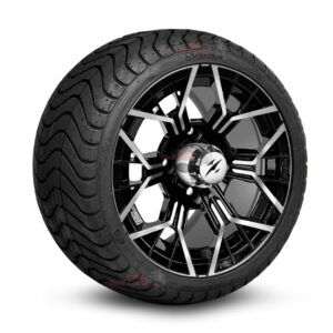 12" Mantis Black/Machined Golf Cart Wheels and 215/35-12 DOT Low Profile Street/Turf Golf Cart Tires Combo - Set of 4 (18" tall)