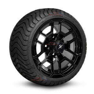 12" Talon Gloss Black Golf Cart Wheels and 215/35-12 DOT Low Profile Street/Turf Golf Cart Tires Combo - Set of 4 (18" tall)