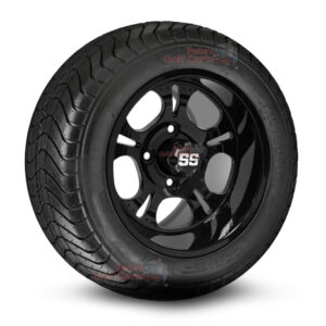 12" Darkside Gloss Black Golf Cart Wheels and 215/50-12 DOT Comfortride Street/Turf Golf Cart Tires Combo - Set of 4 (20.5" tall)