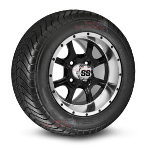 12" Ghost Black/Machined Golf Cart Wheels and 215/50-12 DOT Comfortride Street/Turf Golf Cart Tires Combo - Set of 4 (20.5" tall)