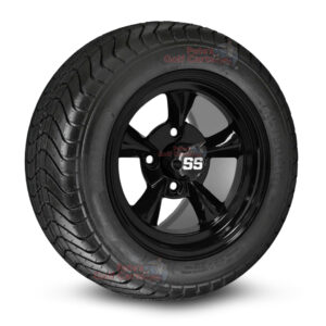 12" Godfather Gloss Black Golf Cart Wheels and 215/50-12 DOT Comfortride Street/Turf Golf Cart Tires Combo - Set of 4 (20.5" tall)